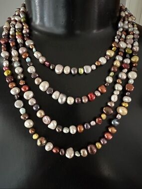 Genuine pearl EUC multi-colored long strand. Freshwater pearls & shortener ring